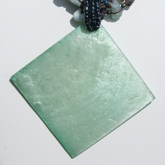 Handmade Teal Capiz Diamond Necklace - Picture 2 of 3